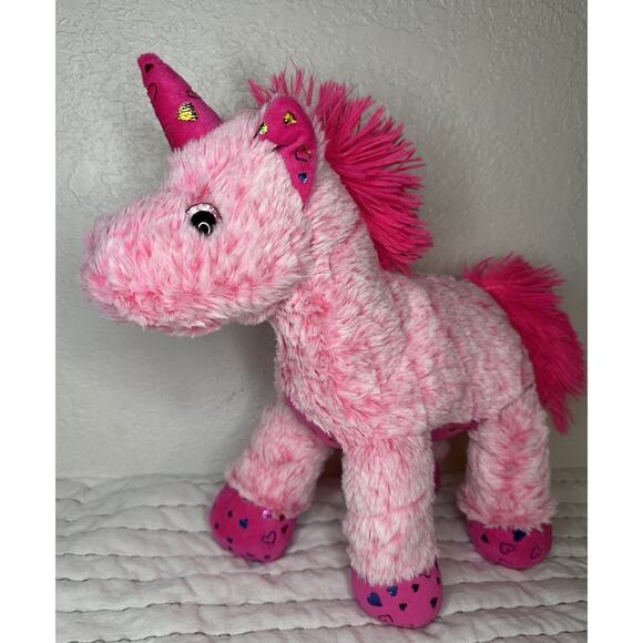 Hug & Luv Pink Unicorn Plush Heart Print Glitter Eyes Pink 13” - Picture 1 of 7